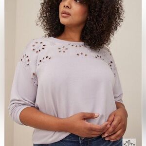 🆕NWT🔖Torrid Grey Lightweight French Terry Eyelet Detail Top - 3X